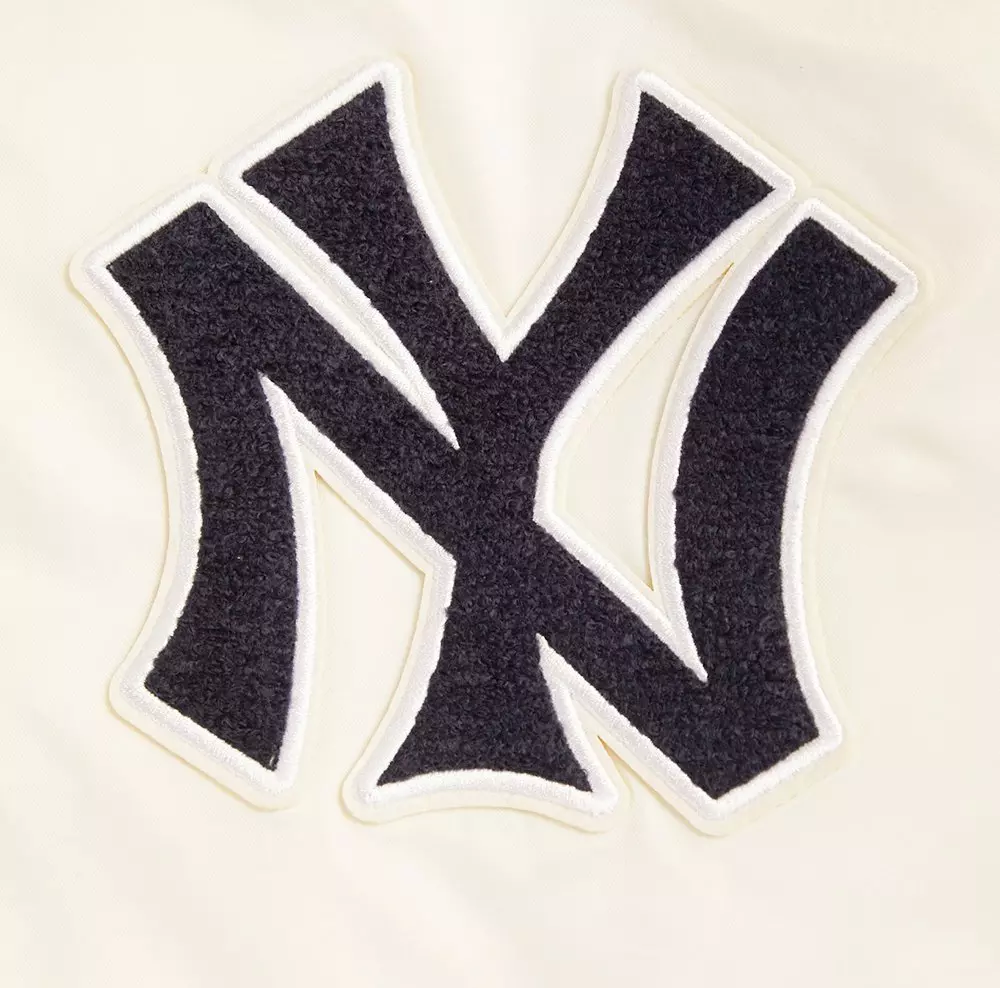 Pro Standard Men's MLB New York Yankees Retro Classic Rib Satin Jacket -Eggshell/Navy - EGGSHELL/NAVY