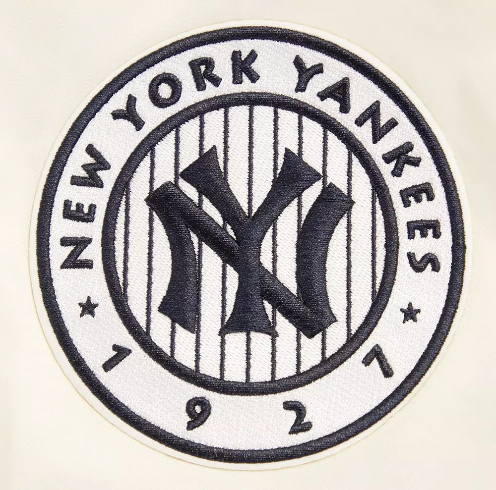 Pro Standard Men's MLB New York Yankees Retro Classic Rib Satin Jacket -Eggshell/Navy - EGGSHELL/NAVY