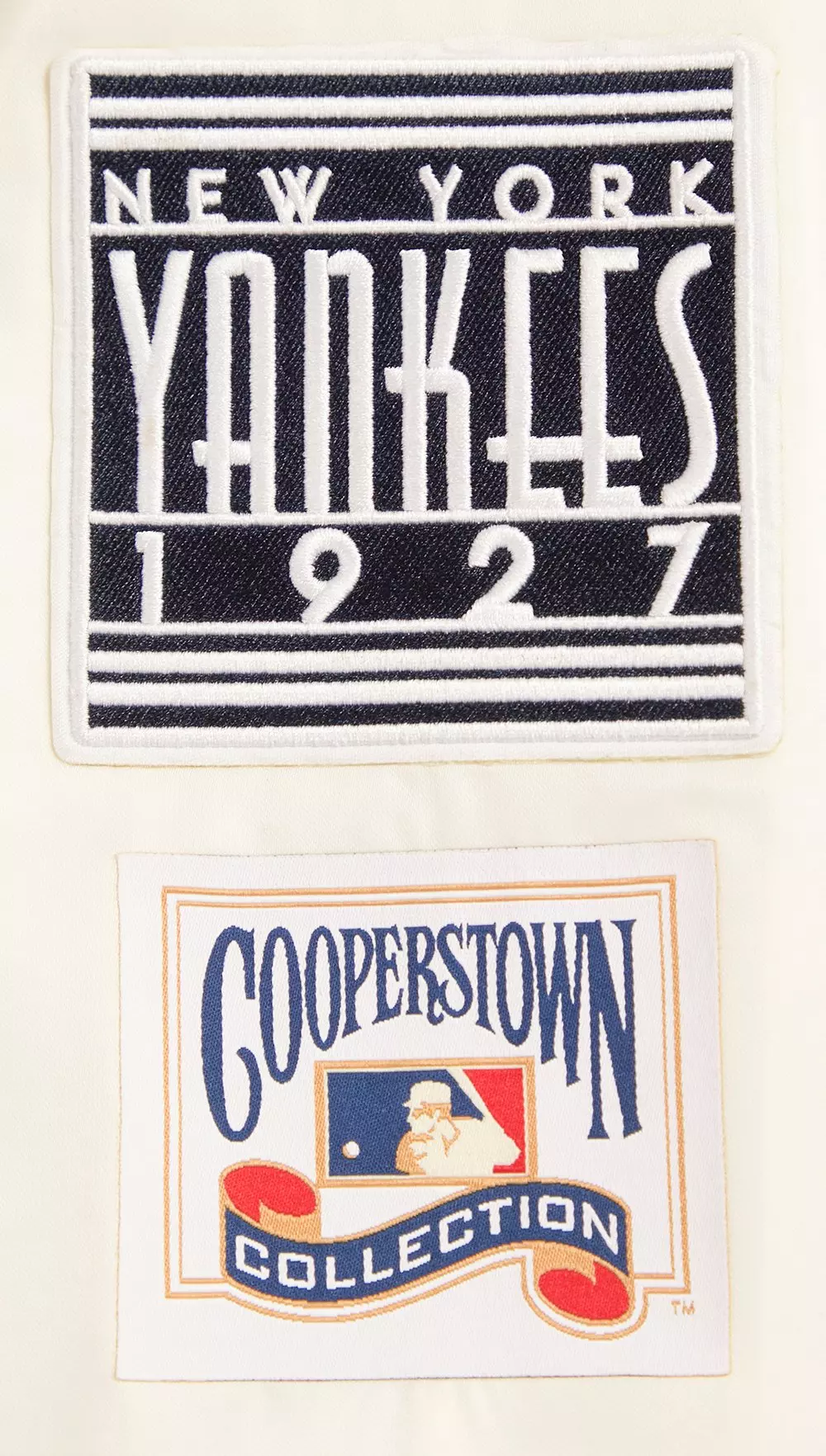 Pro Standard Men's MLB New York Yankees Retro Classic Rib Satin Jacket - Eggshell/Navy - EGGSHELL/NAVY