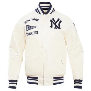 Pro Standard Men's MLB New York Yankees Retro Classic Rib Satin Jacket -Eggshell/Navy