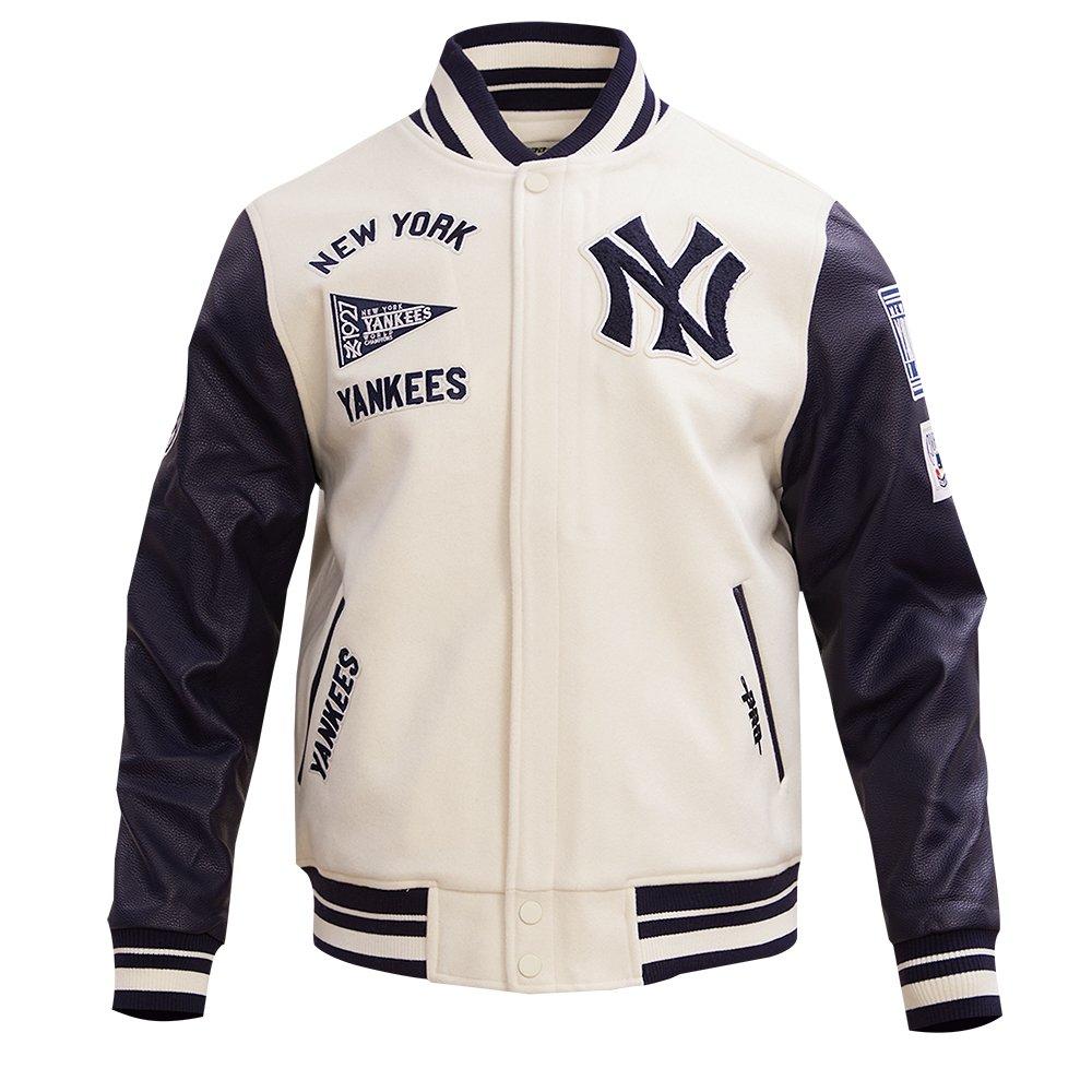 Pro Standard Men's MLB New York Yankees Retro Classic Rib Wool Varsity Jacket -Eggshell/Navy - EGGSHELL/NAVY Thumbnail View 1
