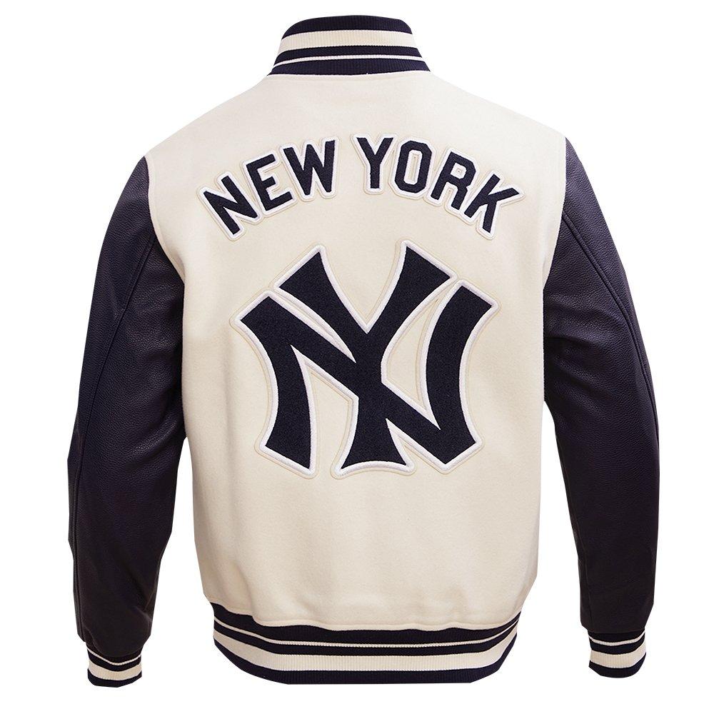 Pro Standard Men's MLB New York Yankees Retro Classic Rib Wool Varsity Jacket -Eggshell/Navy - EGGSHELL/NAVY Thumbnail View 2