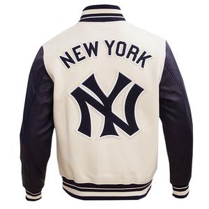Pro Standard Men's MLB New York Yankees Retro Classic Rib Wool Varsity Jacket -Eggshell/Navy