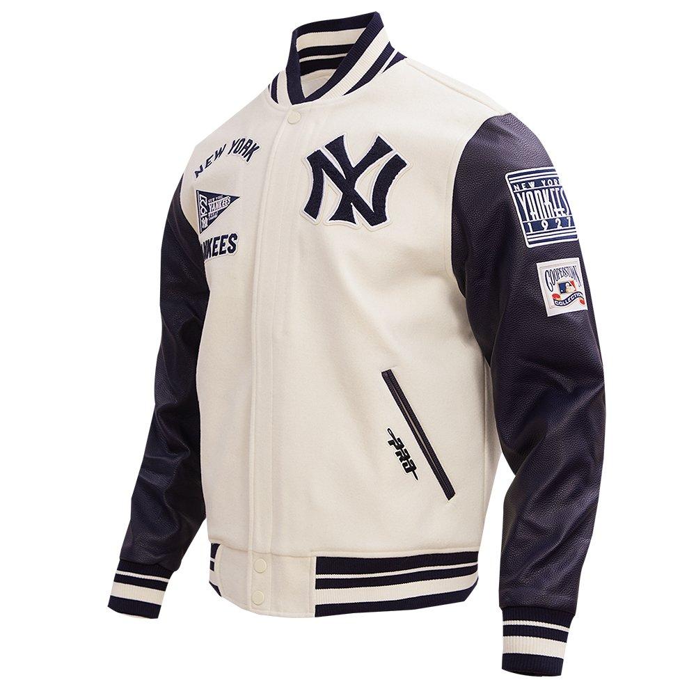 Pro Standard Men's MLB New York Yankees Retro Classic Rib Wool Varsity Jacket -Eggshell/Navy - EGGSHELL/NAVY Thumbnail View 3
