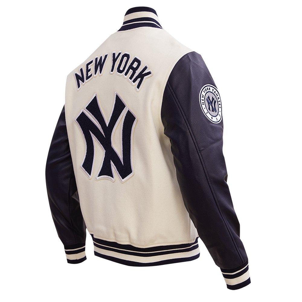 Pro Standard Men's MLB New York Yankees Retro Classic Rib Wool Varsity Jacket -Eggshell/Navy - EGGSHELL/NAVY Thumbnail View 4