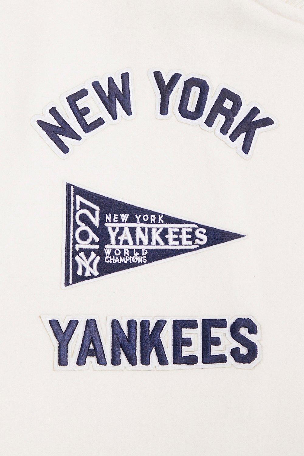 Pro Standard Men's MLB New York Yankees Retro Classic Rib Wool Varsity Jacket - Eggshell/Navy - EGGSHELL/NAVY Thumbnail View 6
