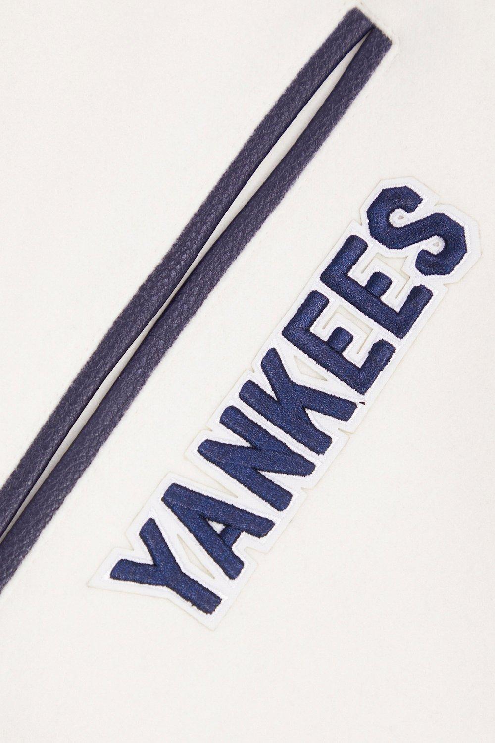 Pro Standard Men's MLB New York Yankees Retro Classic Rib Wool Varsity Jacket -Eggshell/Navy - EGGSHELL/NAVY Thumbnail View 8