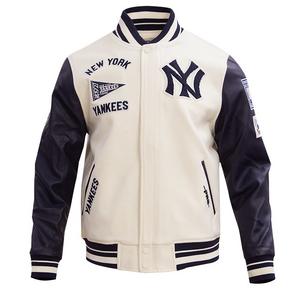 Pro Standard Men's MLB New York Yankees Retro Classic Rib Wool Varsity Jacket -Eggshell/Navy