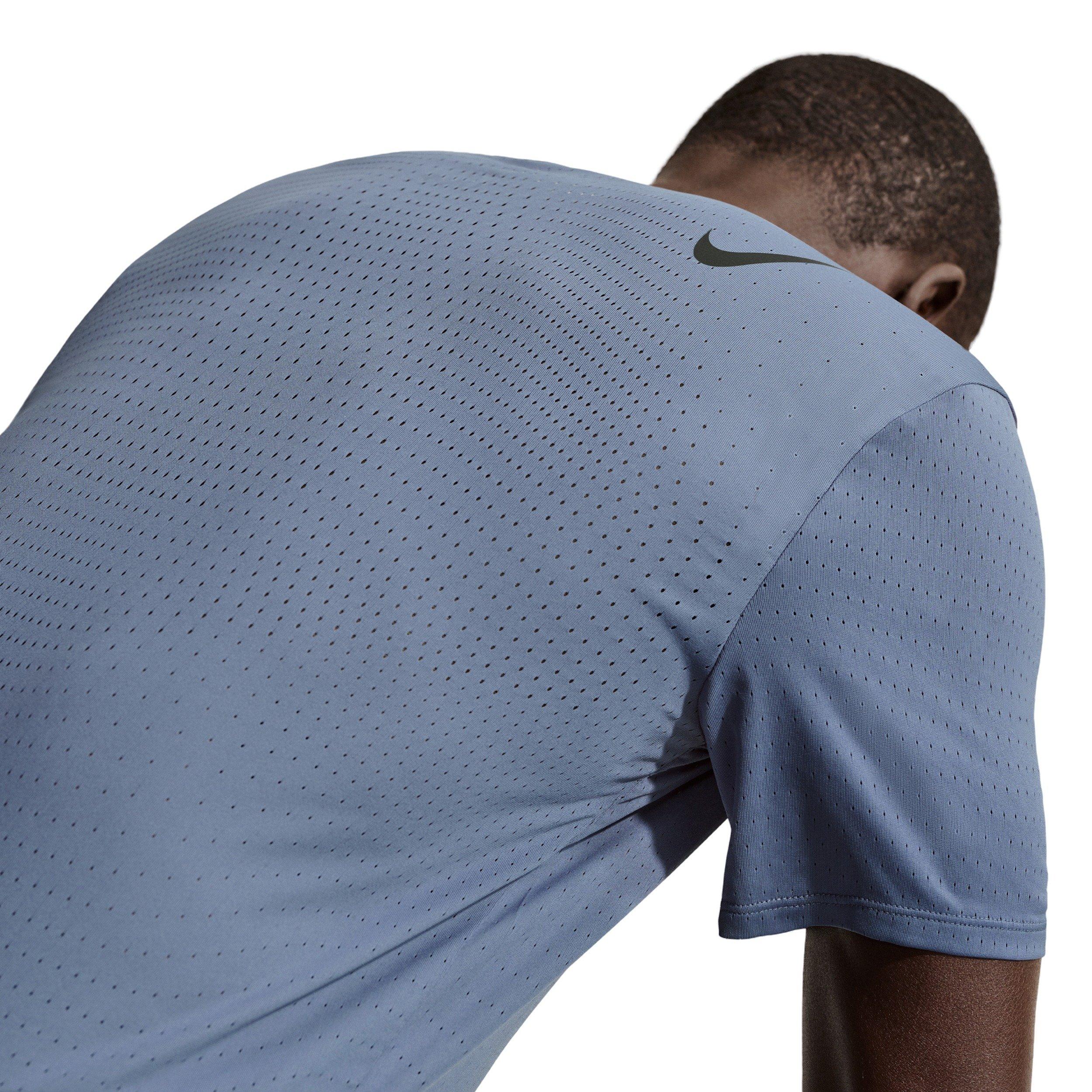 Nike Men's AeroSwift Dri-FIT ADV Short-Sleeve Running Top - White - BLUE Thumbnail View 2