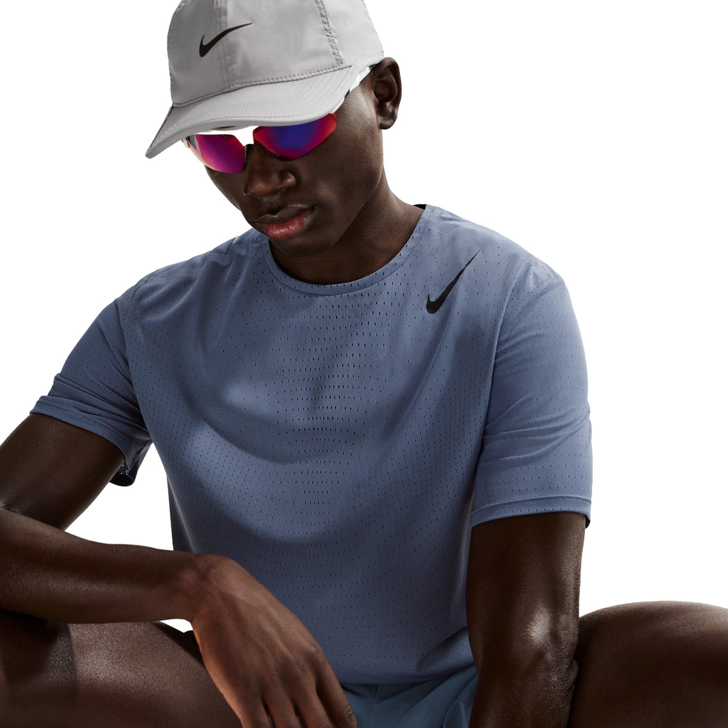 Nike Men's AeroSwift Dri-FIT ADV Short-Sleeve Running Top - White - BLUE Thumbnail View 3