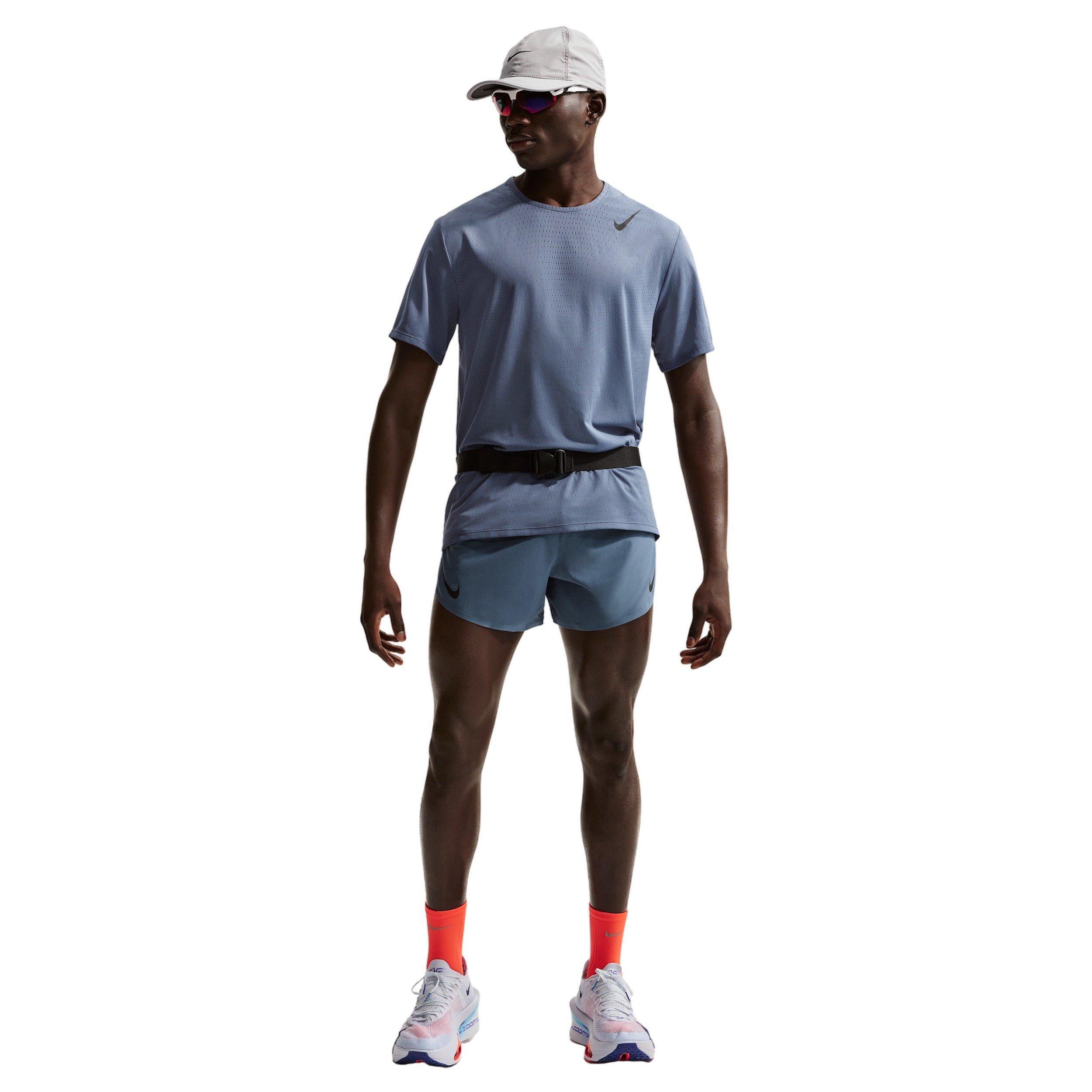 Nike Men's AeroSwift Dri-FIT ADV Short-Sleeve Running Top - White - BLUE Thumbnail View 4