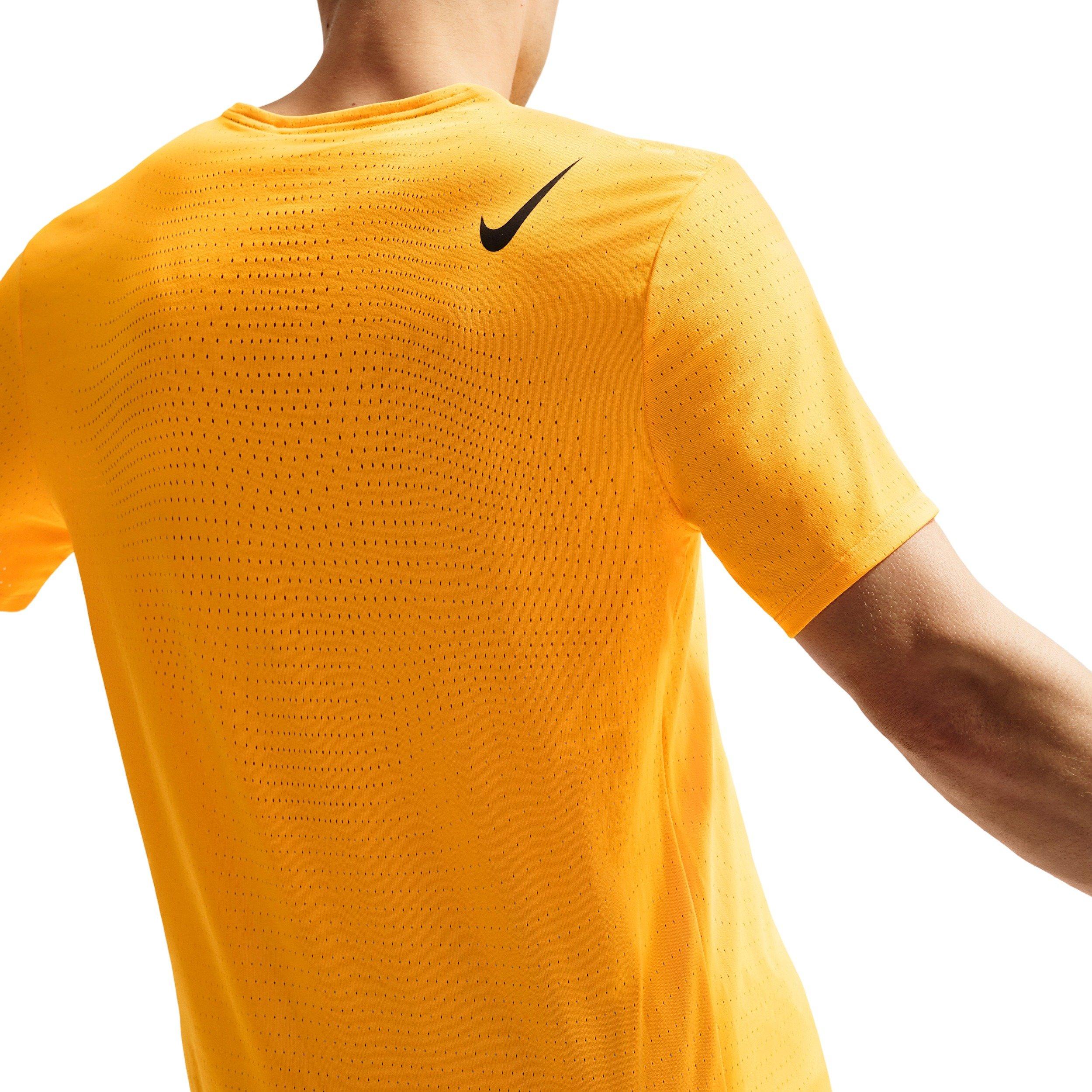 Nike Men's AeroSwift Dri-FIT ADV Short-Sleeve Running Top - White - ORANGE Thumbnail View 2