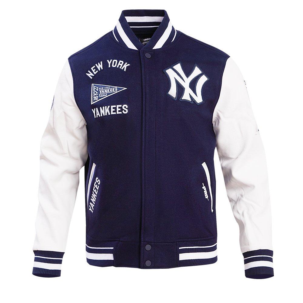 Pro Standard Men's MLB New York Yankees Retro Classic Rib Wool Varsity Jacket - Navy/White - NAVY/WHITE Thumbnail View 1