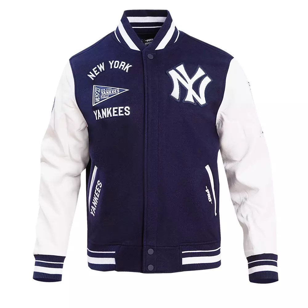 Pro Standard Men's MLB New York Yankees Retro Classic Rib Wool Varsity Jacket - Navy/White - NAVY/WHITE