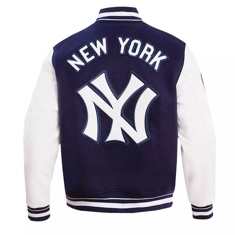 Pro Standard Men's MLB New York Yankees Retro Classic Rib Wool Varsity Jacket - Navy/White - NAVY/WHITE