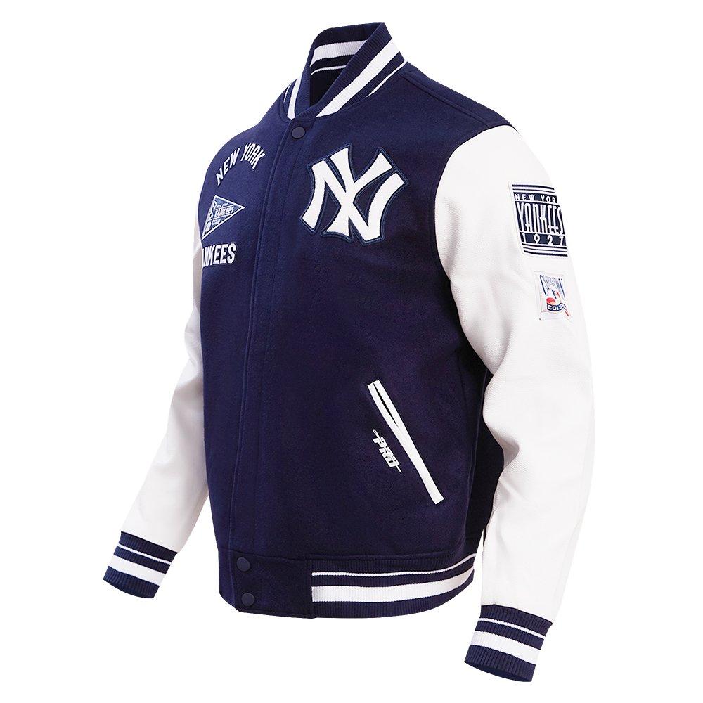 Pro Standard Men's MLB New York Yankees Retro Classic Rib Wool Varsity Jacket -Navy/White - NAVY/WHITE Thumbnail View 3