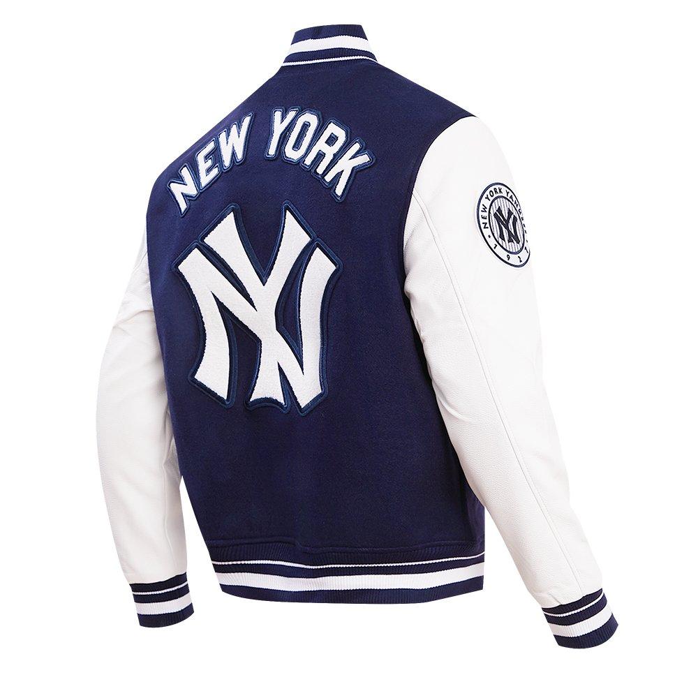 Pro Standard Men's MLB New York Yankees Retro Classic Rib Wool Varsity Jacket -Navy/White - NAVY/WHITE Thumbnail View 4