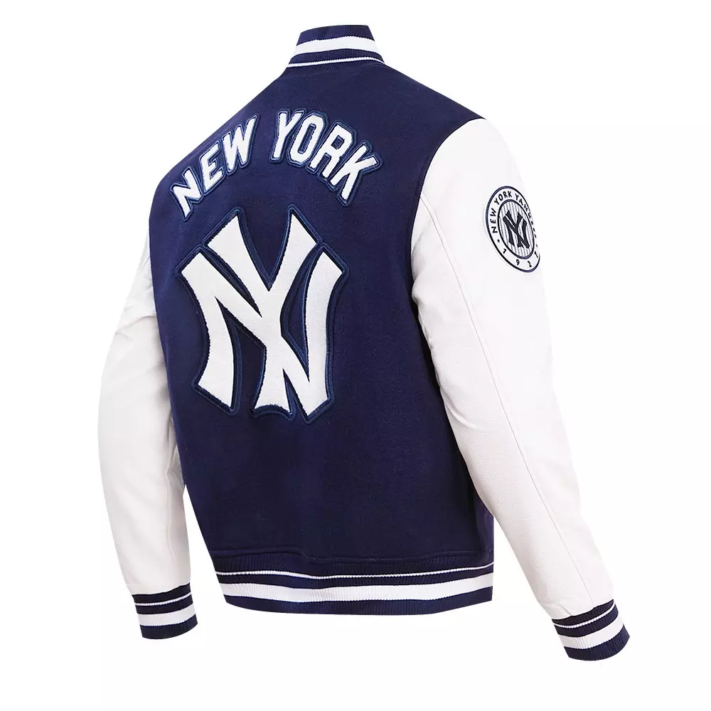 Pro Standard Men's MLB New York Yankees Retro Classic Rib Wool Varsity Jacket -Navy/White - NAVY/WHITE