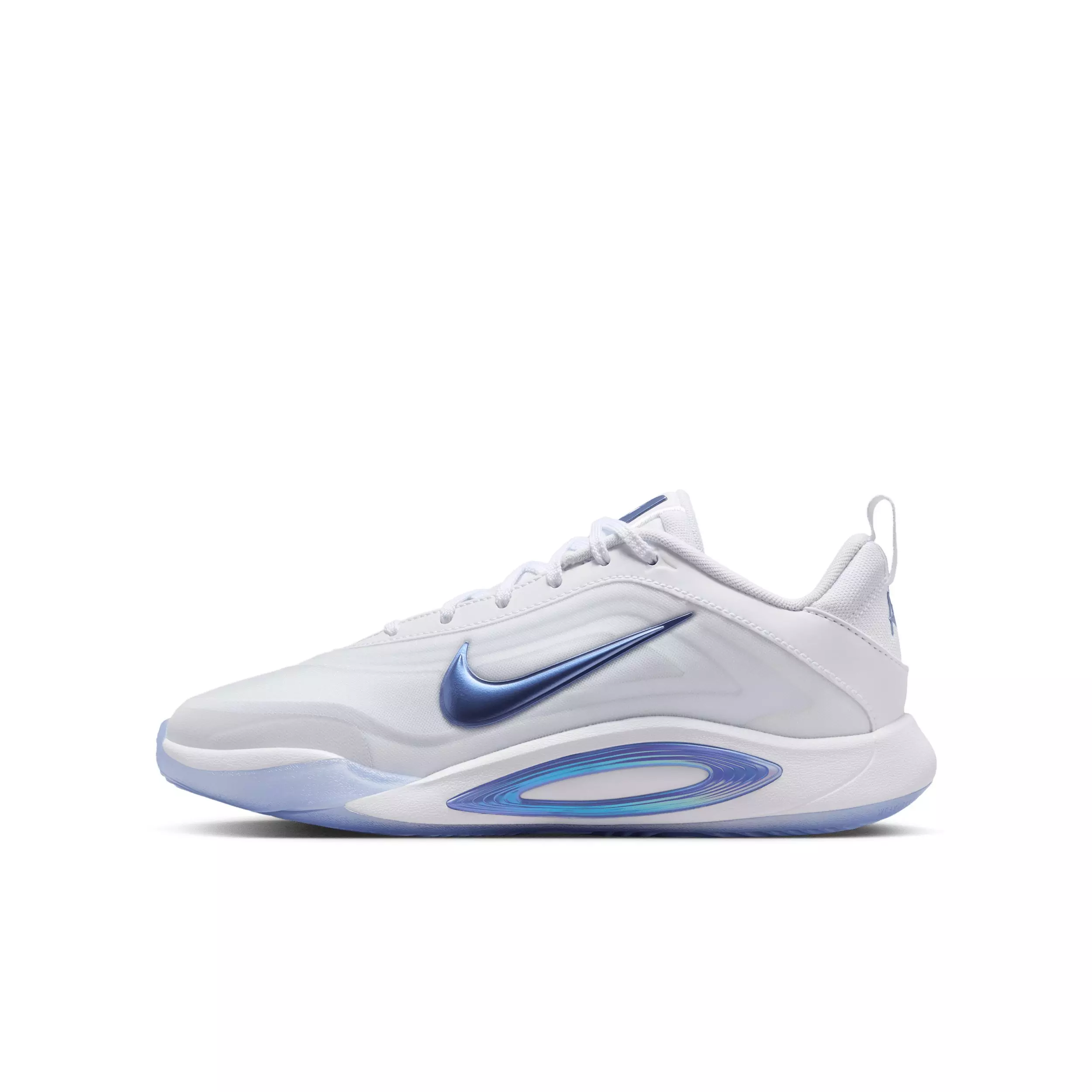 Nike A'One "White/Football Grey/Sapphire" Grade School Boys' Basketball Shoe - WHITE/GREY/SAPPHIRE