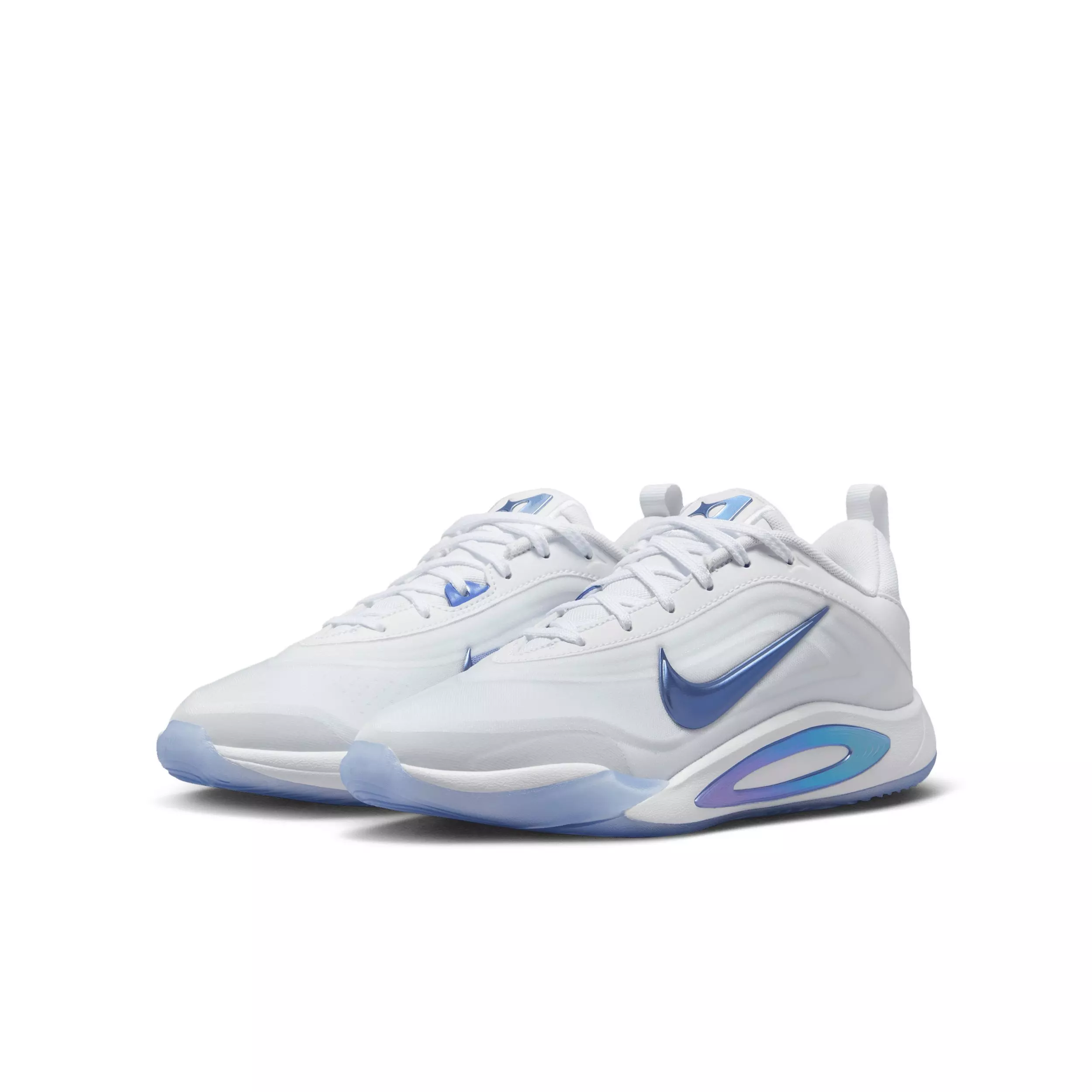 Nike A'One "White/Football Grey/Sapphire" Grade School Boys' Basketball Shoe - WHITE/GREY/SAPPHIRE