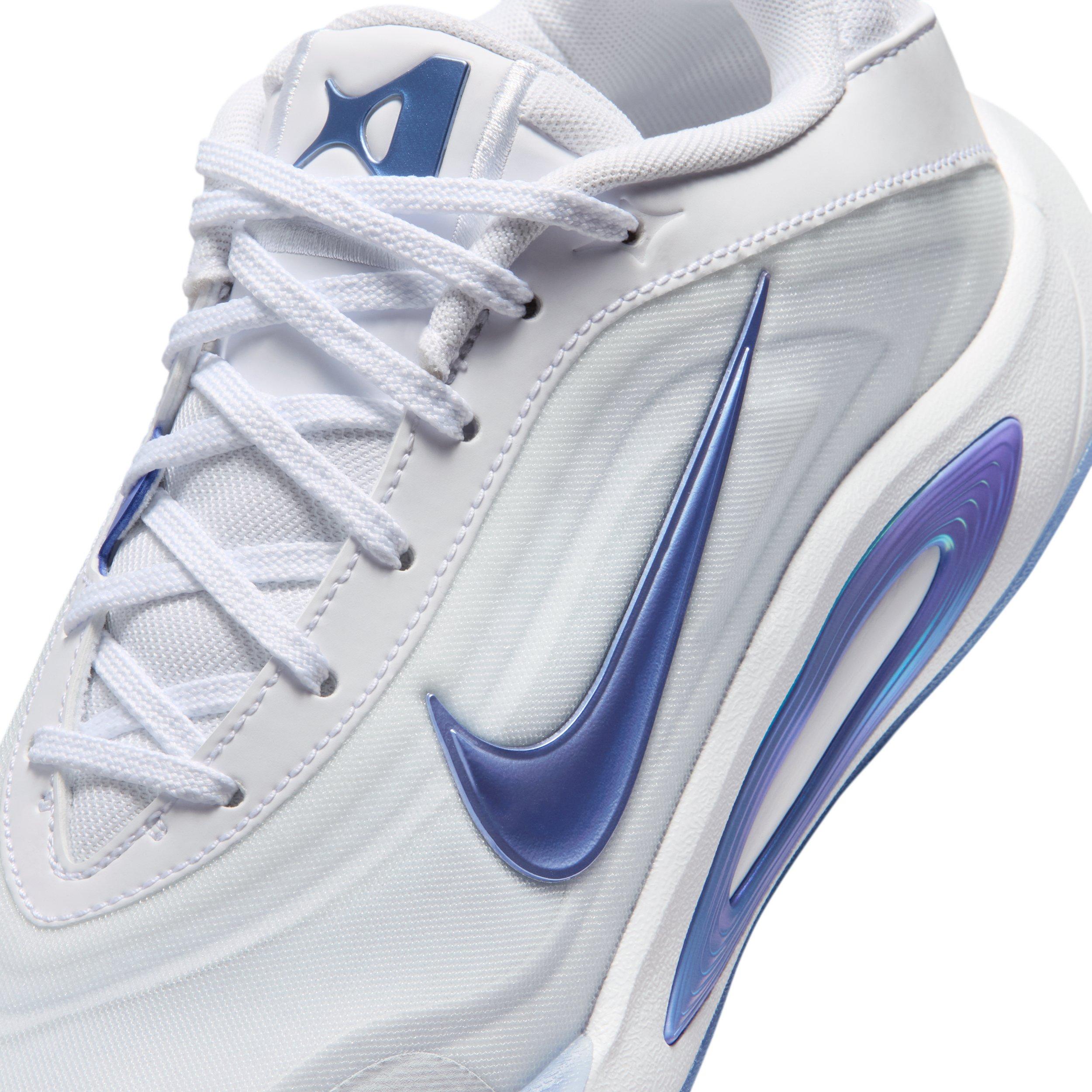 Nike A'One "White/Football Grey/Sapphire" Grade School Boys' Basketball Shoe - WHITE/GREY/SAPPHIRE Thumbnail View 7