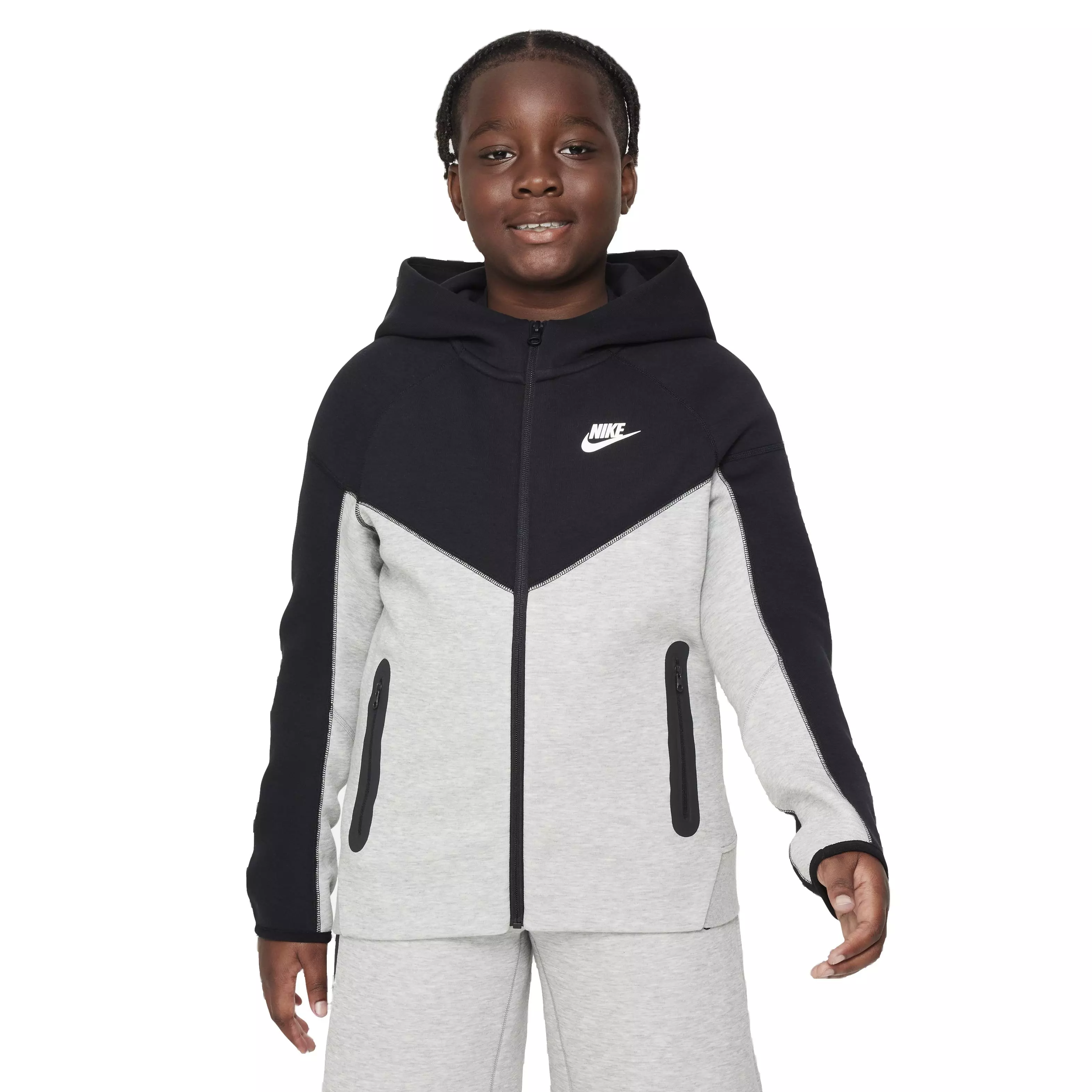 Nike Big Boys' Sportswear Tech Full-Zip Hooded Jacket - Grey - GREY