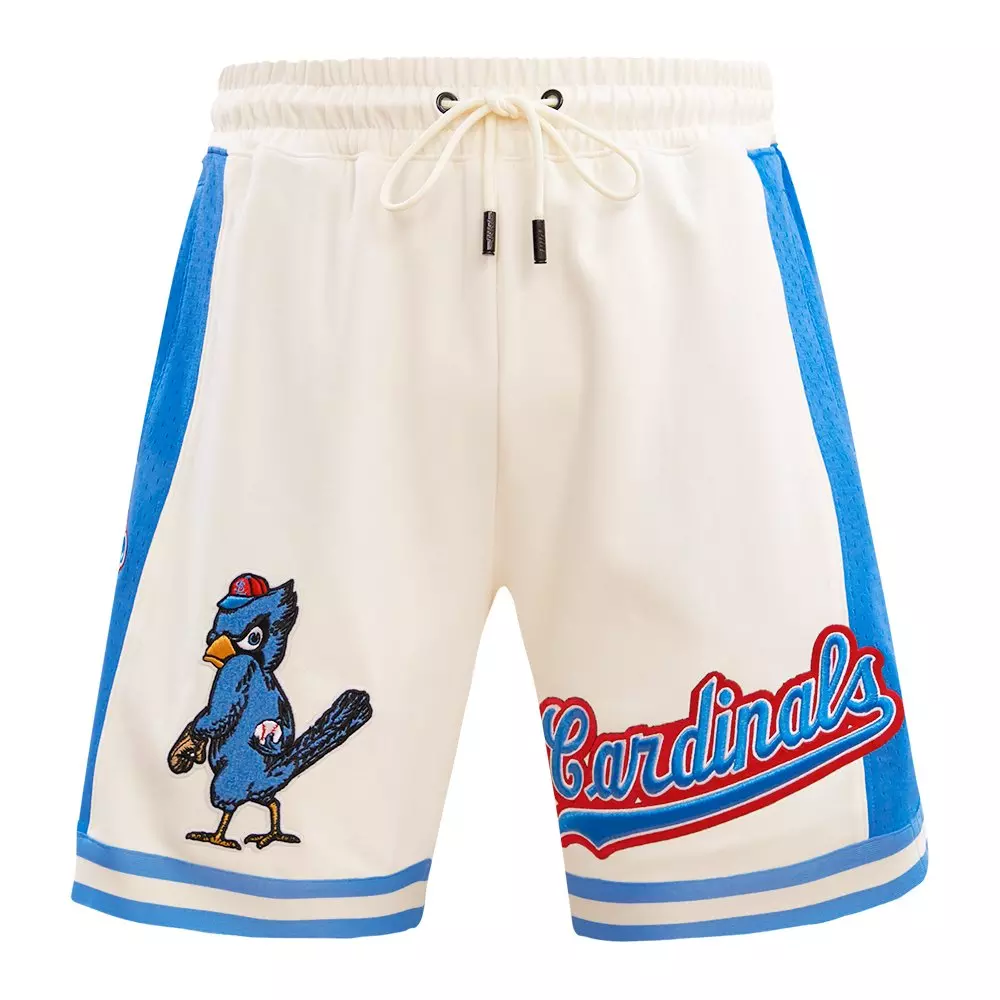 Pro Standard Men's MLB St. Louis Cardinals Retro Classic Double-Knit 2.0 Shorts -Eggshell/Blue - EGGSHELL/BLUE