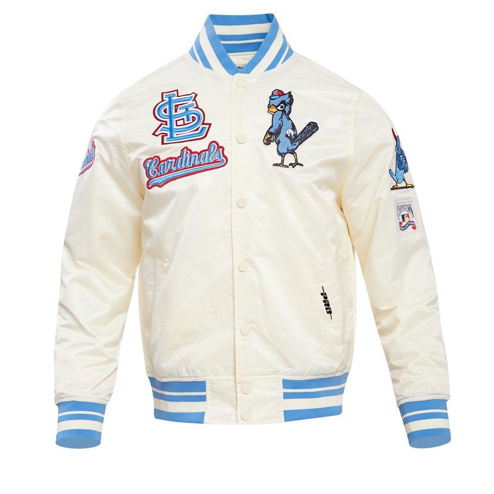 Pro Standard Men's MLB St. Louis Cardinals Retro Classic Rib Satin Jacket -Eggshell/Blue - EGGSHELL/BLUE Thumbnail View 1