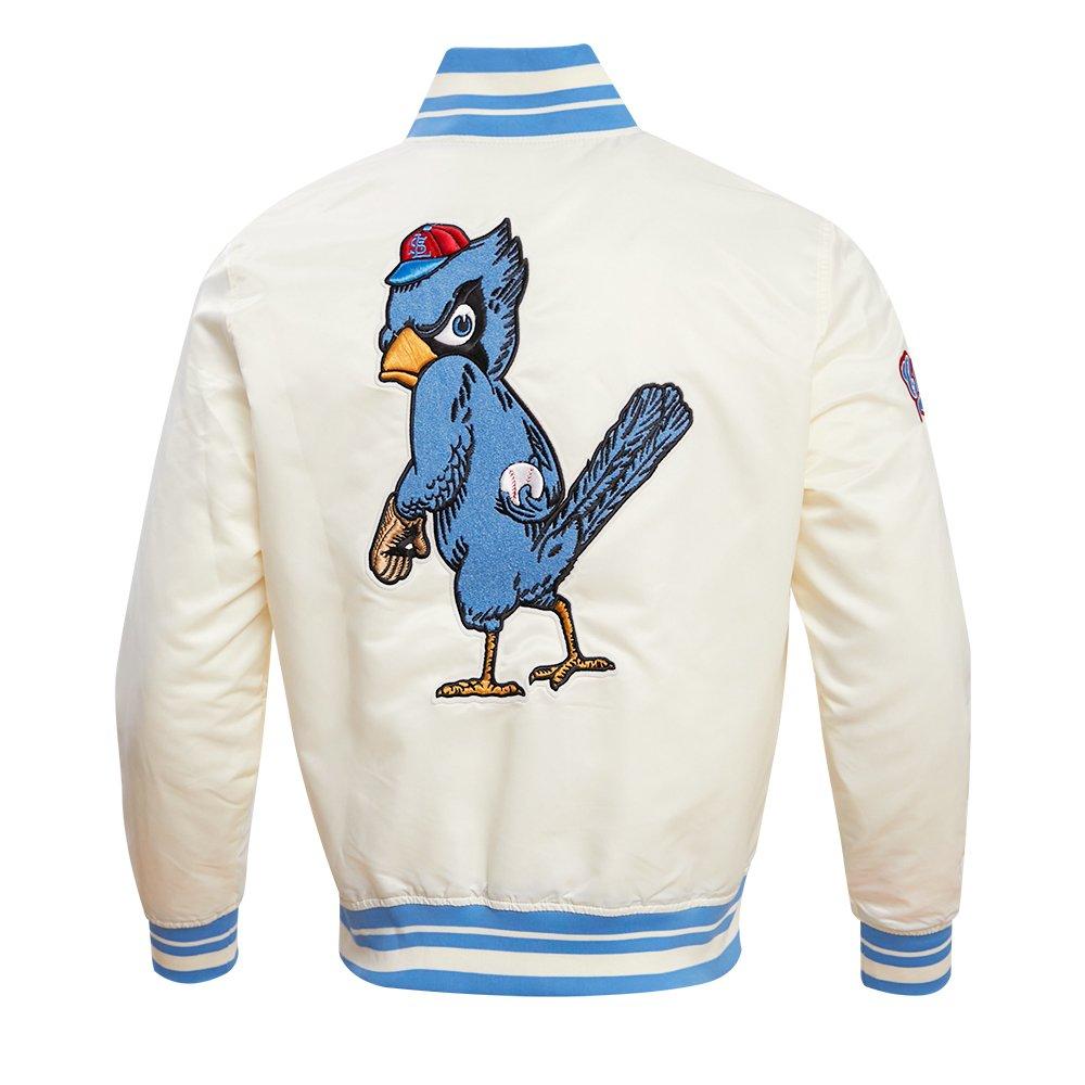 Pro Standard Men's MLB St. Louis Cardinals Retro Classic Rib Satin Jacket - Eggshell/Blue - EGGSHELL/BLUE Thumbnail View 2