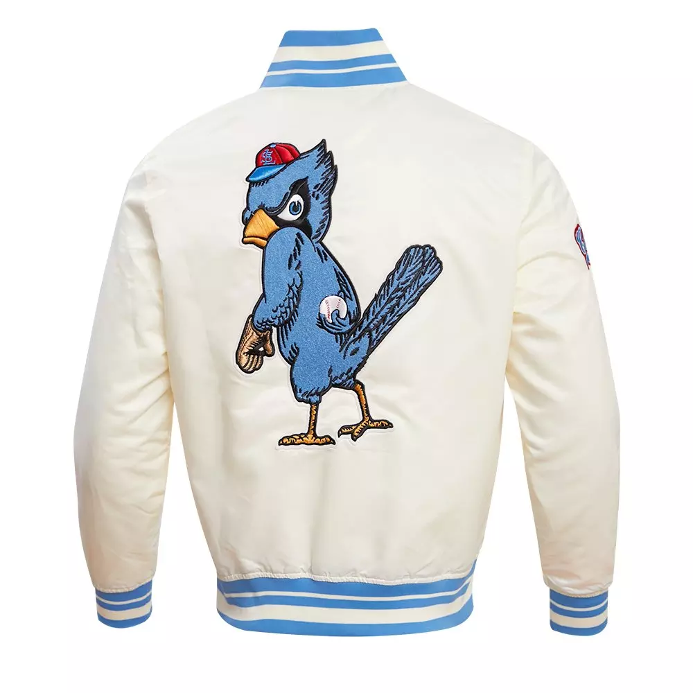 Pro Standard Men's MLB St. Louis Cardinals Retro Classic Rib Satin Jacket -Eggshell/Blue - EGGSHELL/BLUE