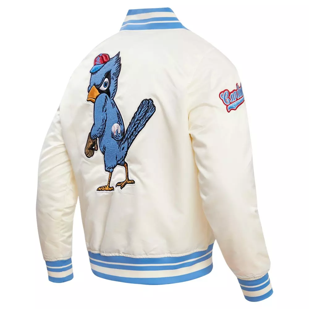 Pro Standard Men's MLB St. Louis Cardinals Retro Classic Rib Satin Jacket -Eggshell/Blue - EGGSHELL/BLUE