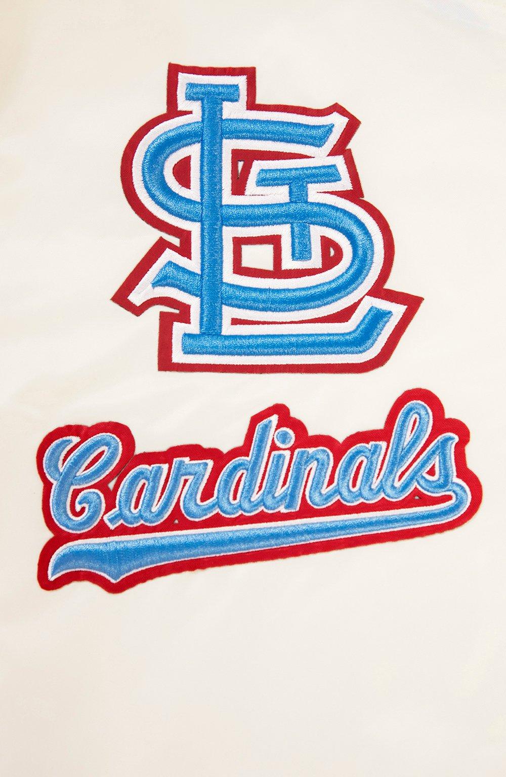 Pro Standard Men's MLB St. Louis Cardinals Retro Classic Rib Satin Jacket - Eggshell/Blue - EGGSHELL/BLUE Thumbnail View 6