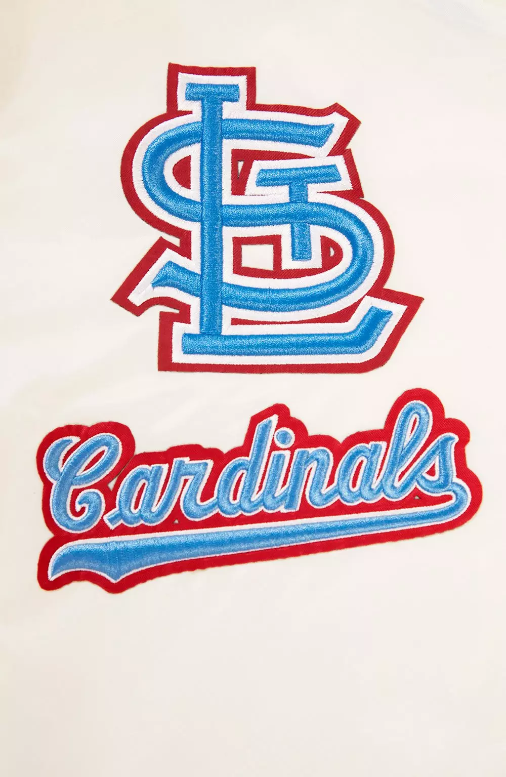 Pro Standard Men's MLB St. Louis Cardinals Retro Classic Rib Satin Jacket - Eggshell/Blue - EGGSHELL/BLUE