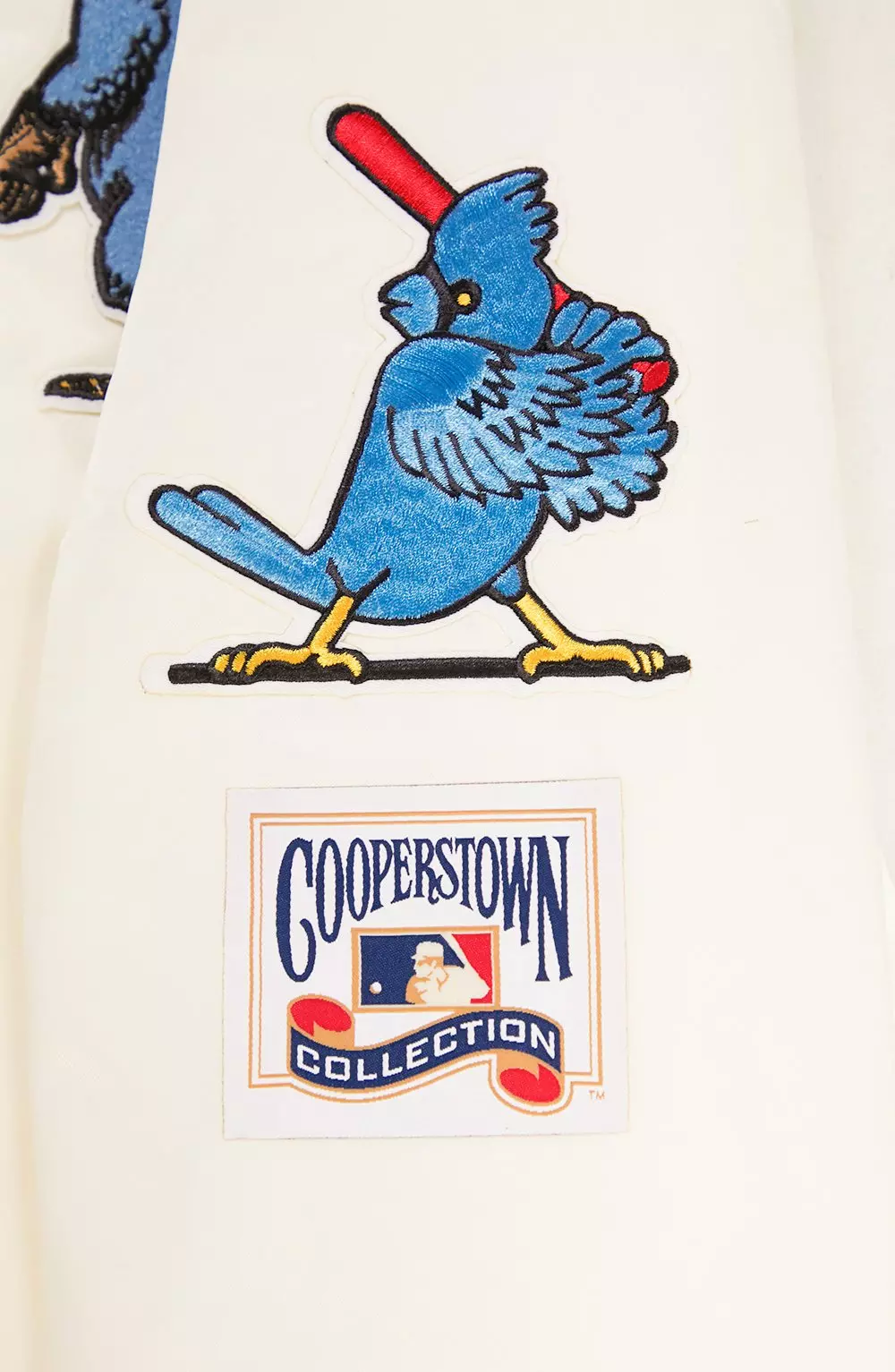 Pro Standard Men's MLB St. Louis Cardinals Retro Classic Rib Satin Jacket - Eggshell/Blue - EGGSHELL/BLUE