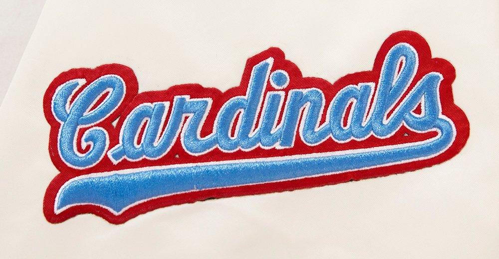 Pro Standard Men's MLB St. Louis Cardinals Retro Classic Rib Satin Jacket - Eggshell/Blue - EGGSHELL/BLUE Thumbnail View 8