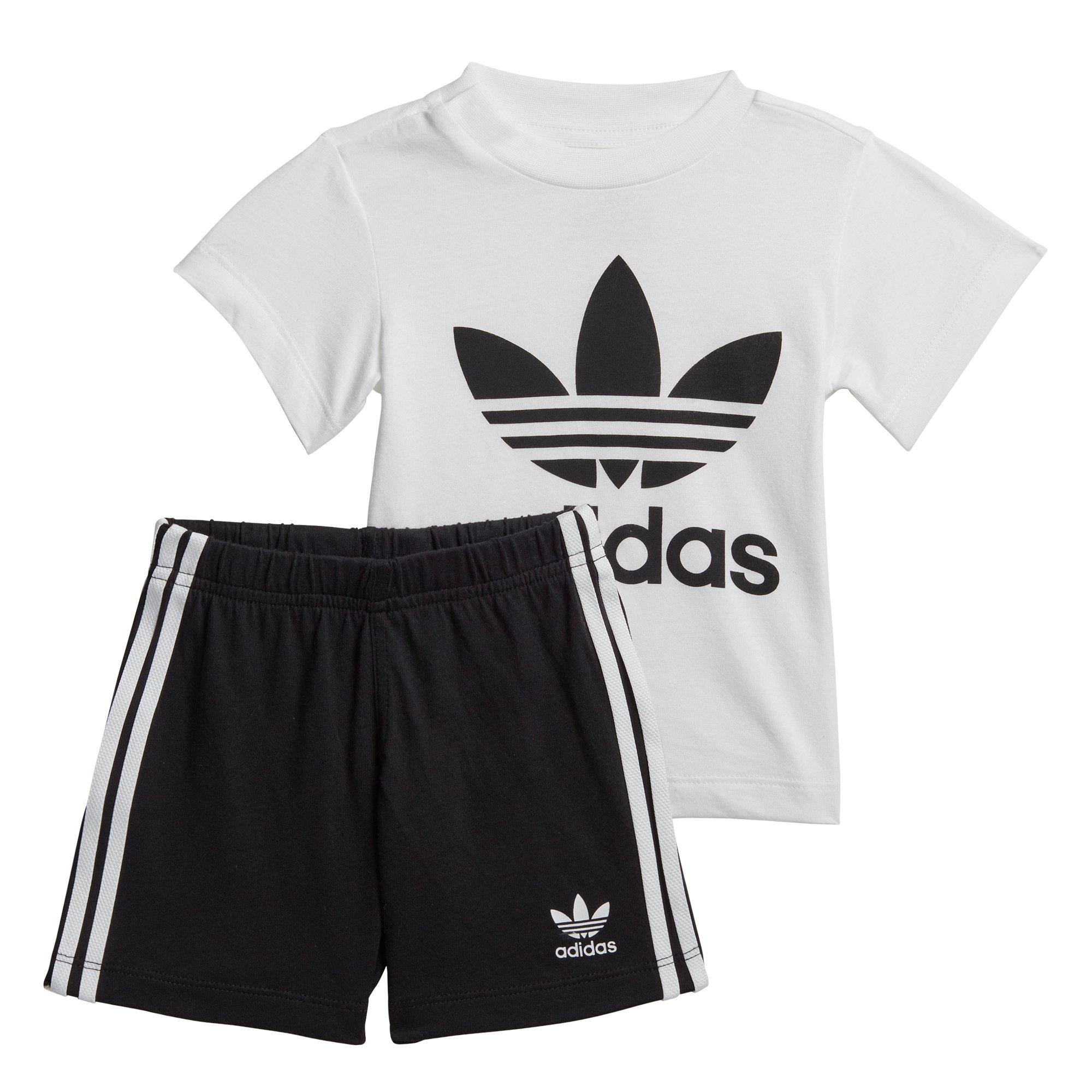 adidas Toddlers' White/Black Trefoil Shorts and T-Shirt Set - WHITE/BLACK Thumbnail View 1