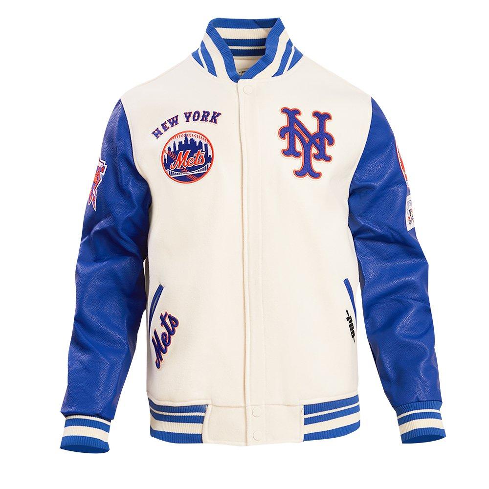 Pro Standard Men's MLB New York Mets Retro Classic Rib Wool Varsity Jacket - Eggshell/Royal - EGGSHELL/ROYAL BLUE Thumbnail View 1