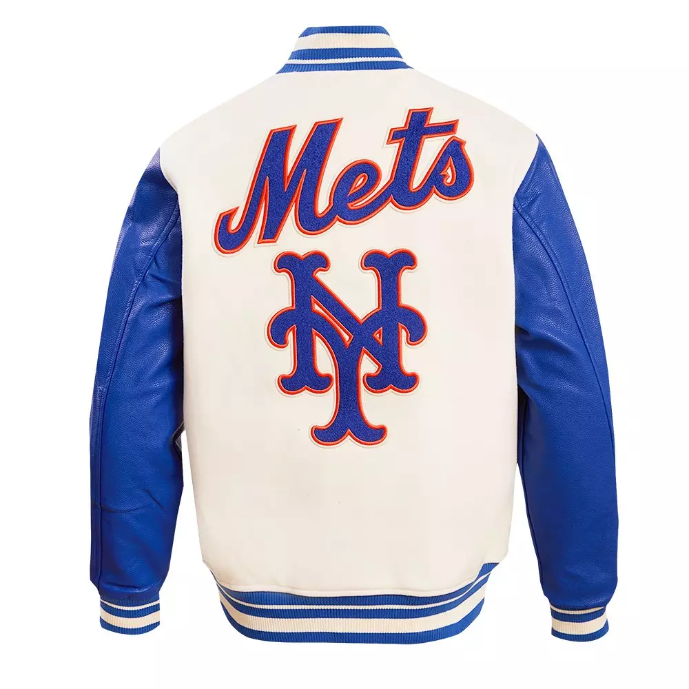 Pro Standard Men's MLB New York Mets Retro Classic Rib Wool Varsity Jacket -Eggshell/Royal - EGGSHELL/ROYAL BLUE