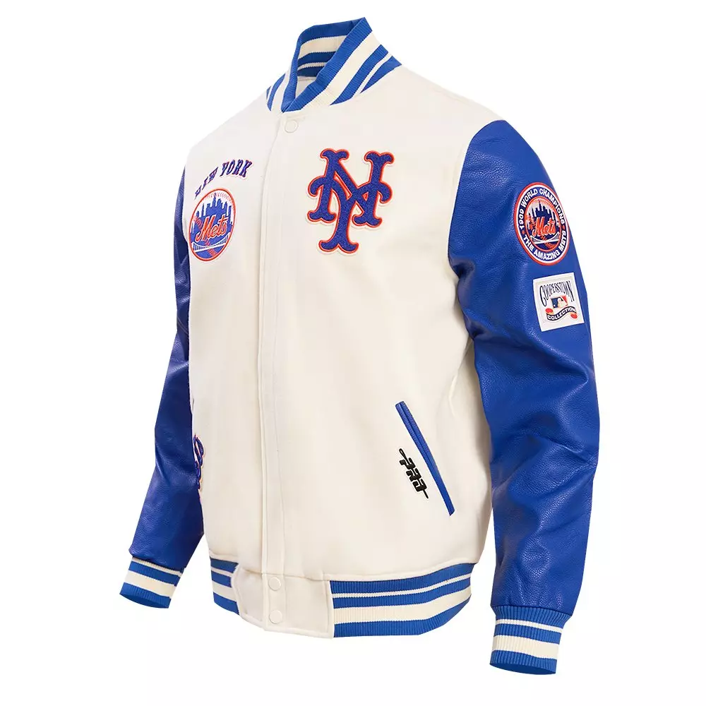 Pro Standard Men's MLB New York Mets Retro Classic Rib Wool Varsity Jacket - Eggshell/Royal - EGGSHELL/ROYAL BLUE