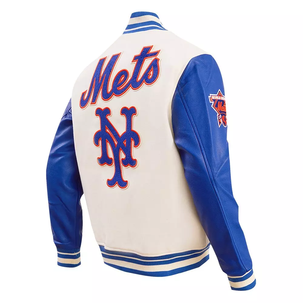Pro Standard Men's MLB New York Mets Retro Classic Rib Wool Varsity Jacket - Eggshell/Royal - EGGSHELL/ROYAL BLUE