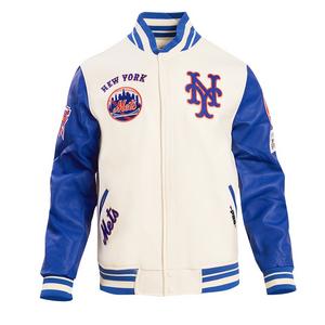 Pro Standard Men's MLB New York Mets Retro Classic Rib Wool Varsity Jacket -Eggshell/Royal