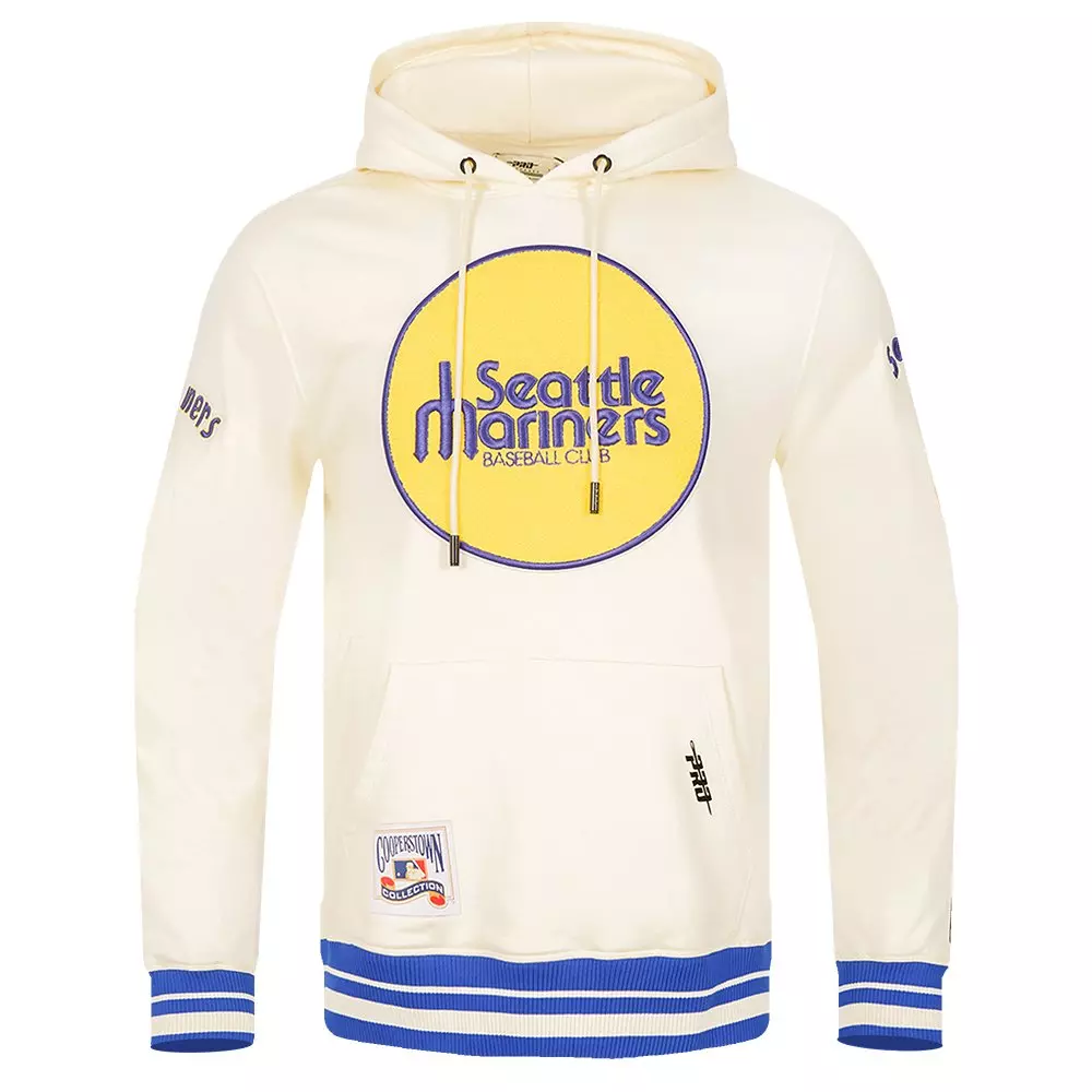 Pro Standard Men's MLB Seattle Mariners Retro Classic Fleece Pullover Hoodie - Eggshell/Royal - EGGSHELL/ROYAL BLUE