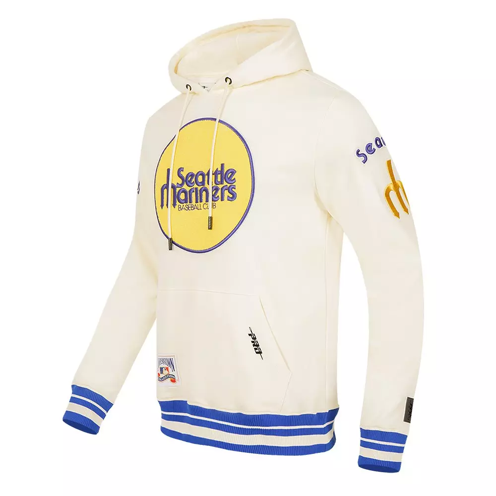 Pro Standard Men's MLB Seattle Mariners Retro Classic Fleece Pullover Hoodie - Eggshell/Royal - EGGSHELL/ROYAL BLUE