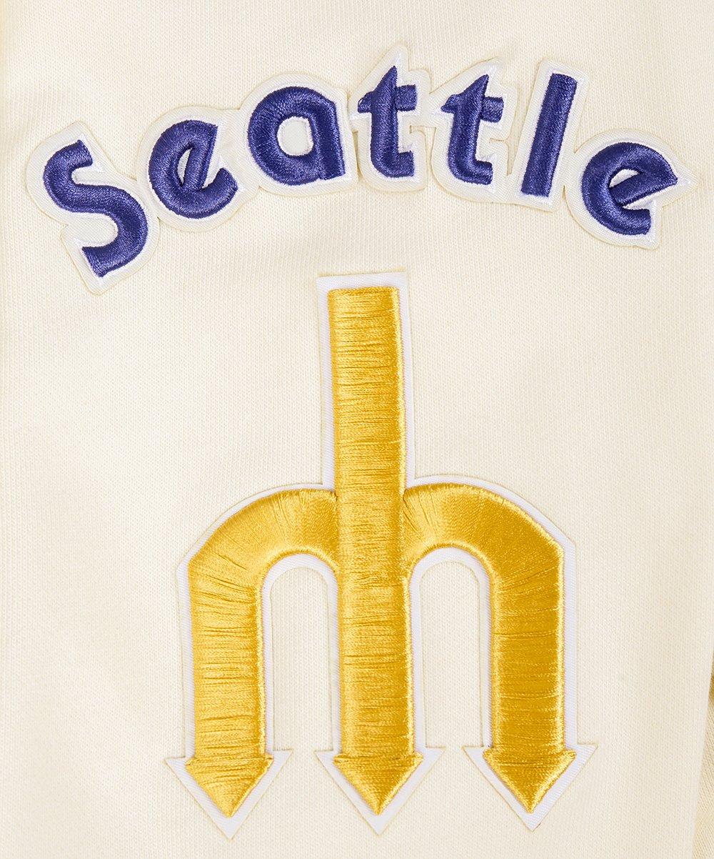 Pro Standard Men's MLB Seattle Mariners Retro Classic Fleece Pullover Hoodie - Eggshell/Royal - EGGSHELL/ROYAL BLUE Thumbnail View 7