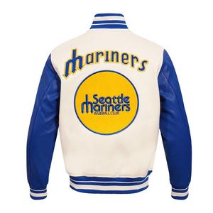 Pro Standard Men's MLB Seattle Mariners Retro Classic Rib Wool Varsity Jacket -Eggshell/Royal
