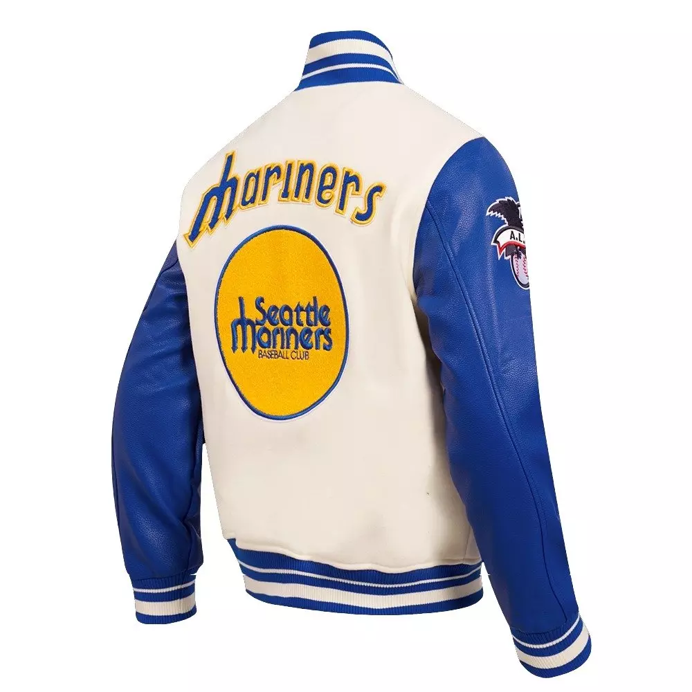 Pro Standard Men's MLB Seattle Mariners Retro Classic Rib Wool Varsity Jacket - Eggshell/Royal - EGGSHELL/ROYAL BLUE