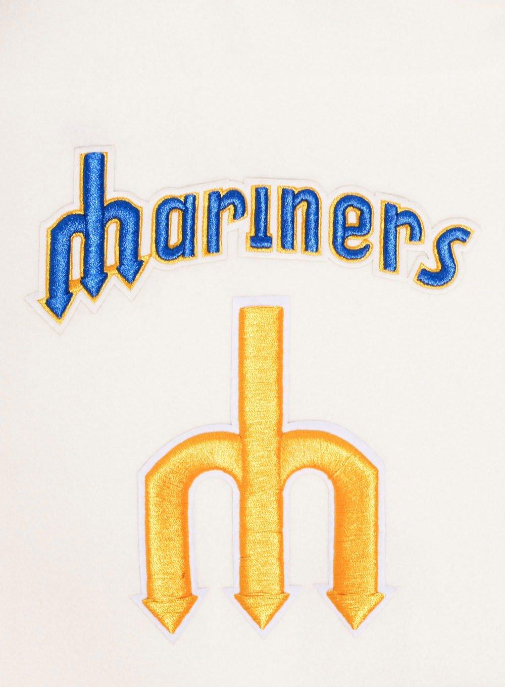 Pro Standard Men's MLB Seattle Mariners Retro Classic Rib Wool Varsity Jacket -Eggshell/Royal - EGGSHELL/ROYAL BLUE Thumbnail View 6