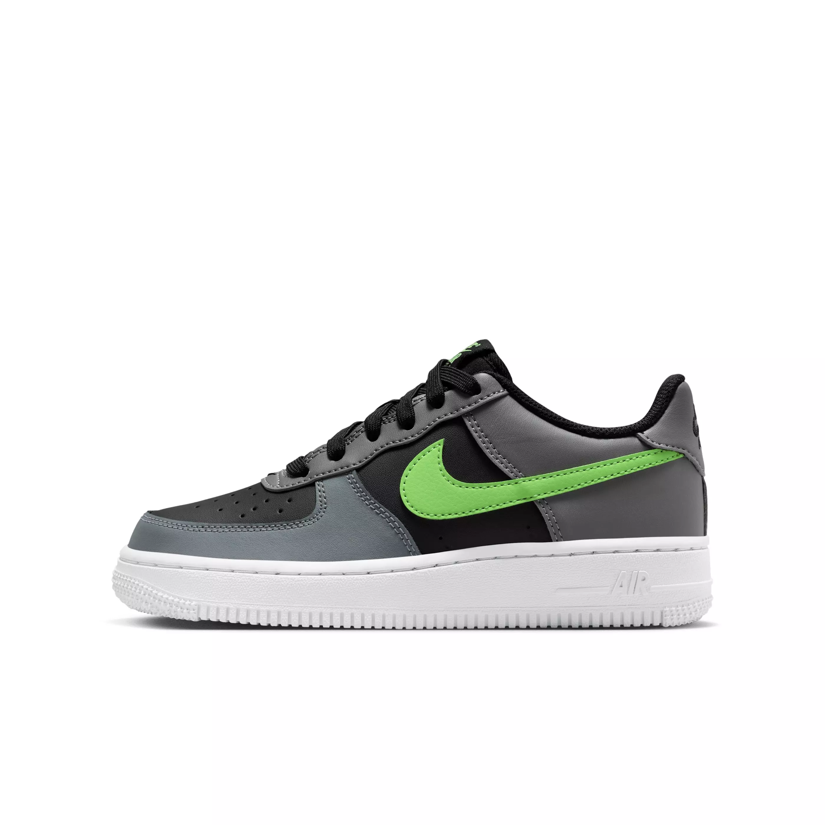 Nike Air Force 1 "Black/Smoke Grey/White/Lime Blast" Grade School Boys' Shoe - BLACK/GREY/WHITE/LIME