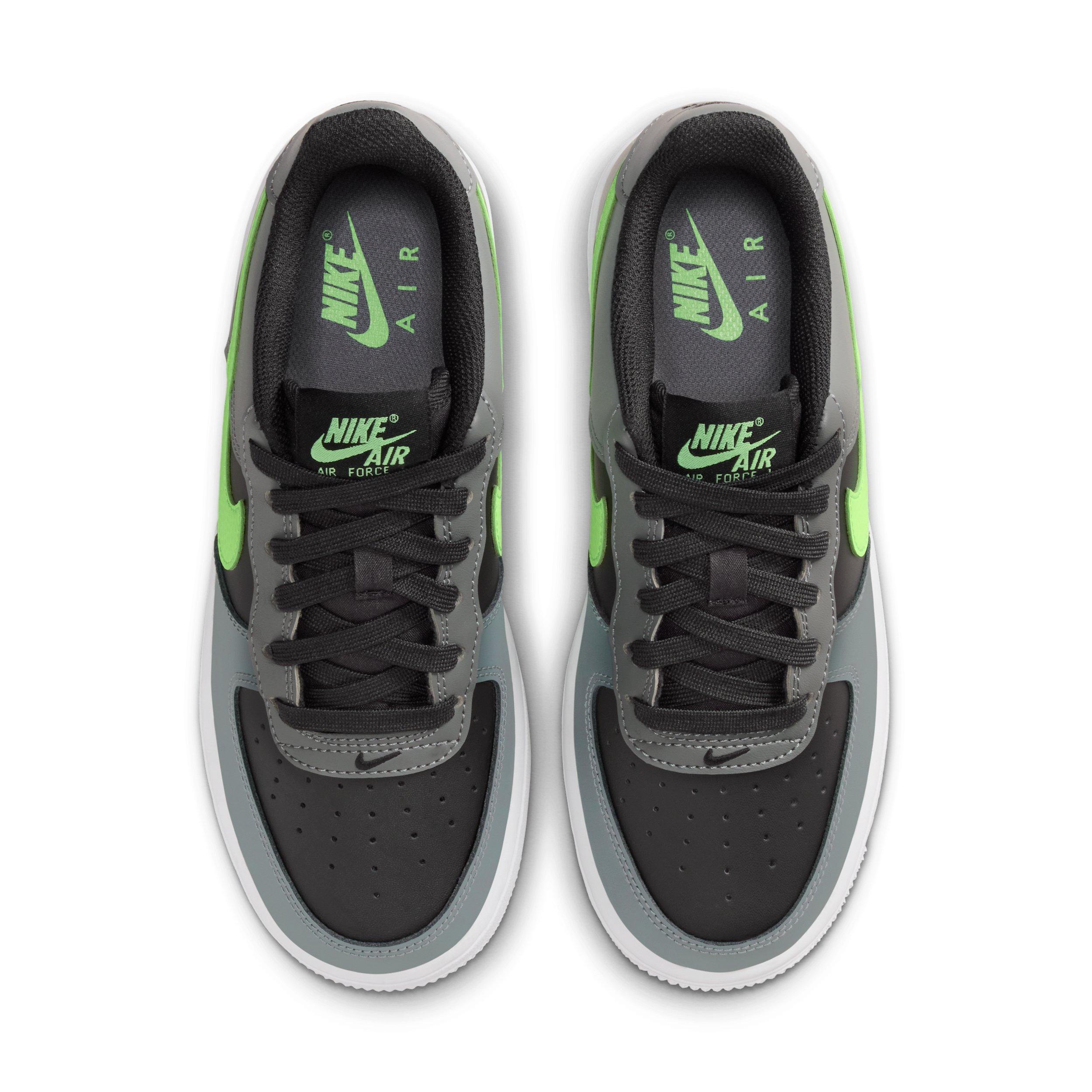Nike Air Force 1 "Black/Smoke Grey/White/Lime Blast" Grade School Boys' Shoe - BLACK/GREY/WHITE/LIME Thumbnail View 4