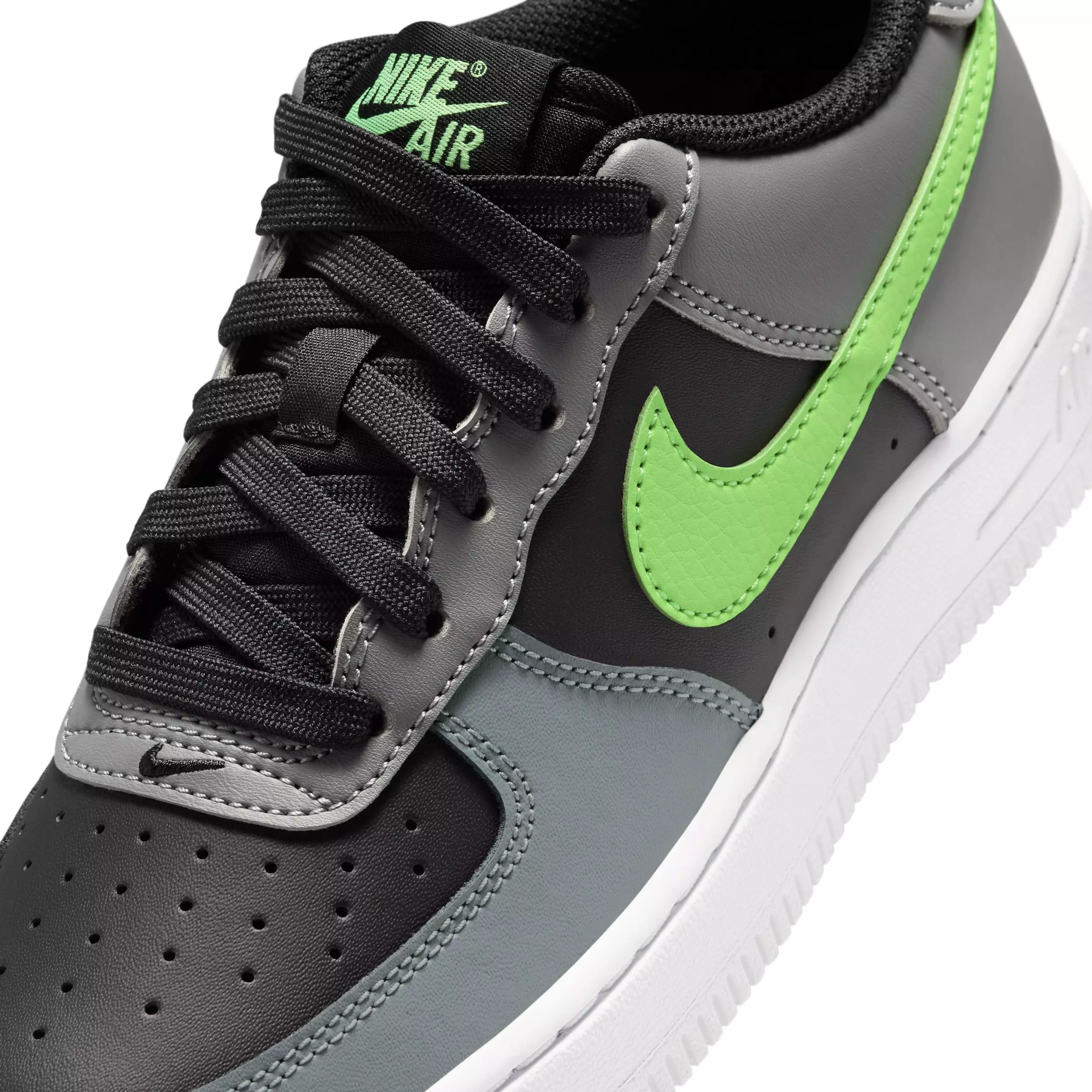 Nike Air Force 1 "Black/Smoke Grey/White/Lime Blast" Grade School Boys' Shoe - BLACK/GREY/WHITE/LIME